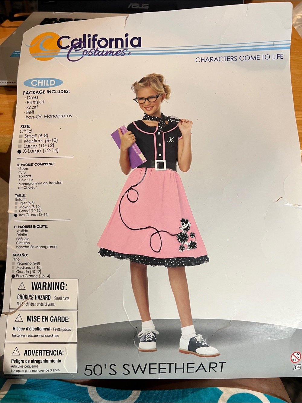 California Costumes Pink and Black 50's Sweetheart Poodle Skirt Costume
